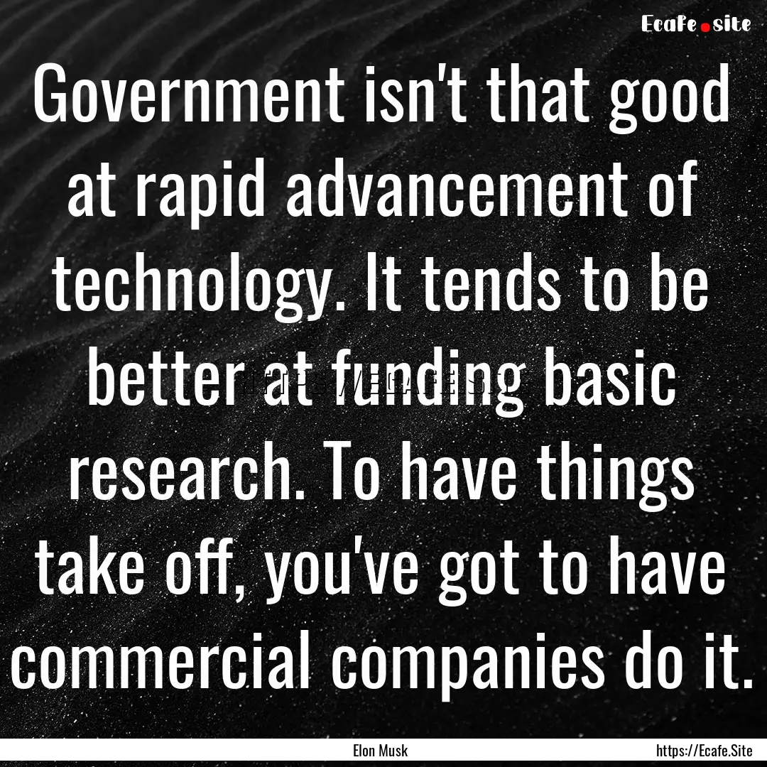 Government isn't that good at rapid advancement.... : Quote by Elon Musk