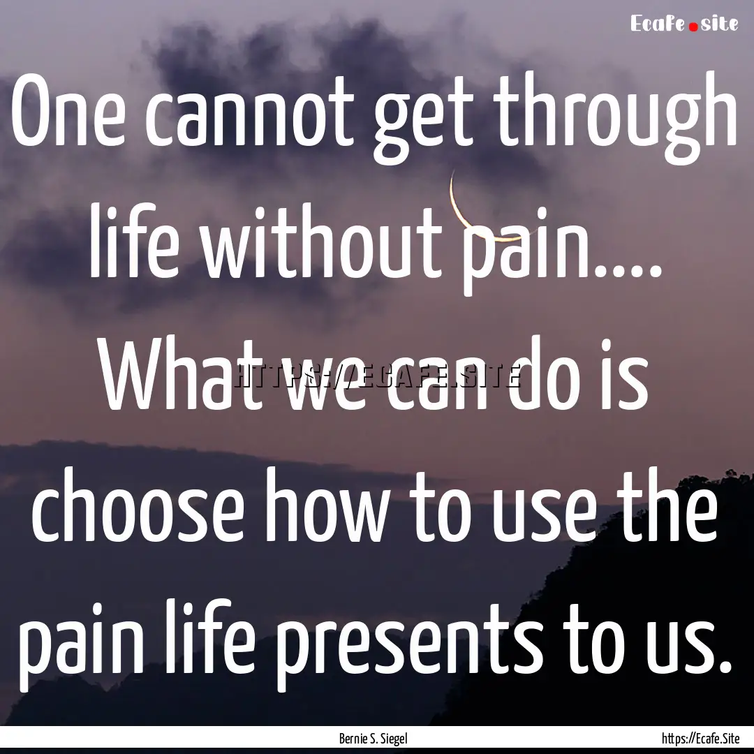 One cannot get through life without pain........ : Quote by Bernie S. Siegel