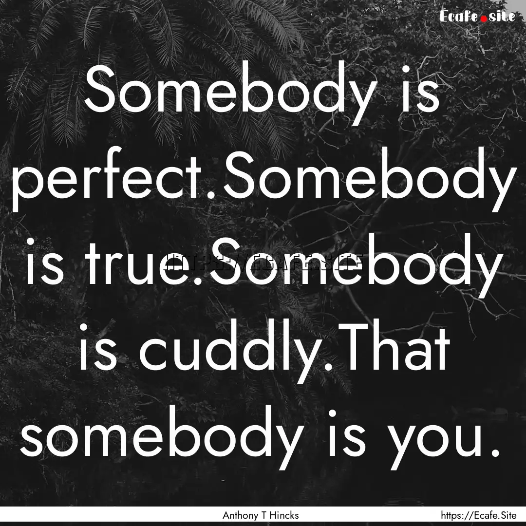 Somebody is perfect.Somebody is true.Somebody.... : Quote by Anthony T Hincks