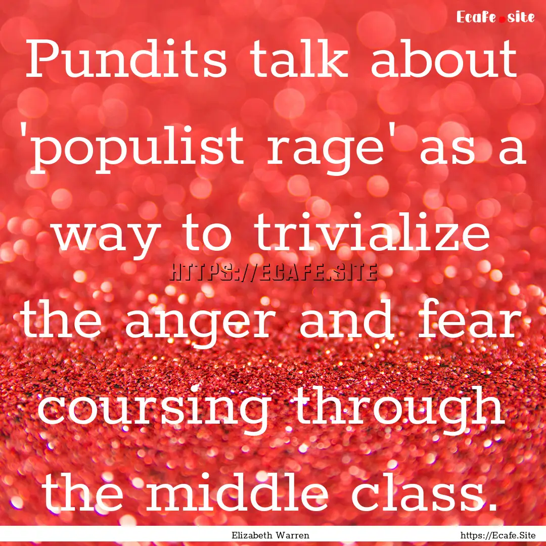 Pundits talk about 'populist rage' as a way.... : Quote by Elizabeth Warren