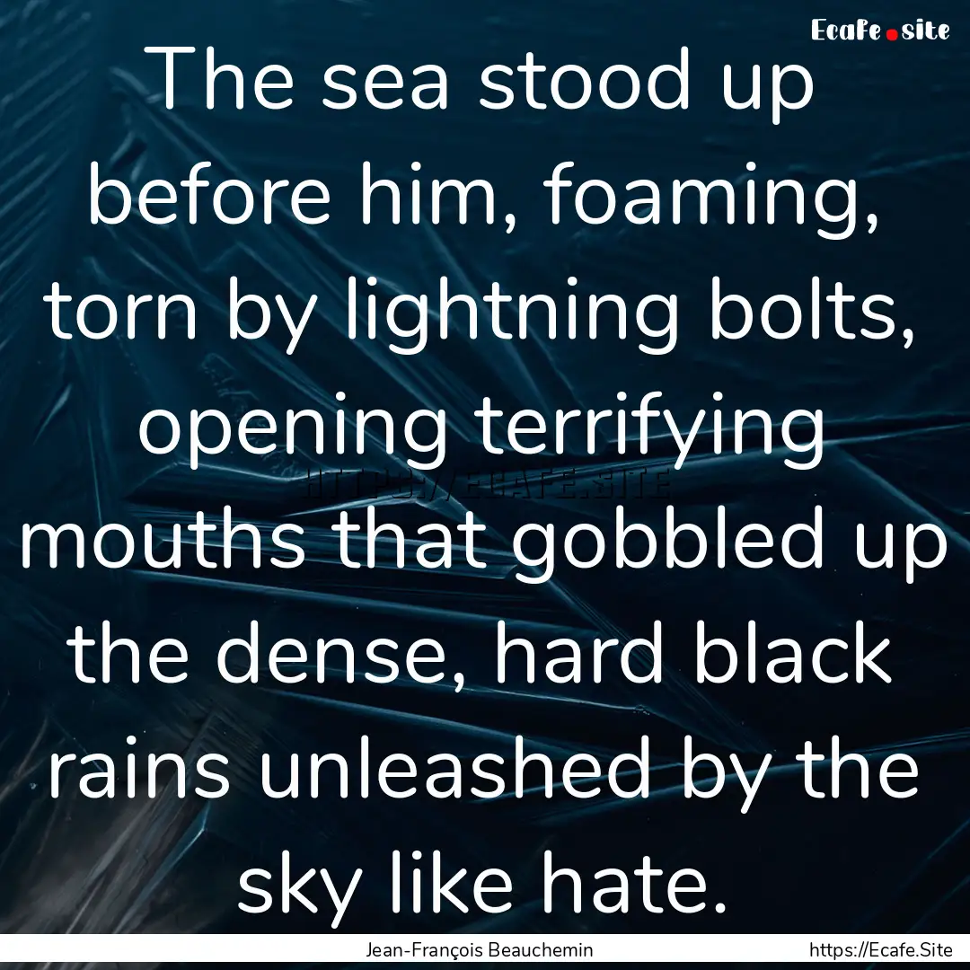 The sea stood up before him, foaming, torn.... : Quote by Jean-François Beauchemin