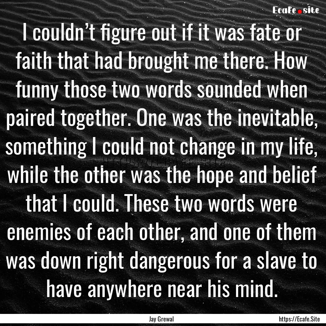 I couldn’t figure out if it was fate or.... : Quote by Jay Grewal