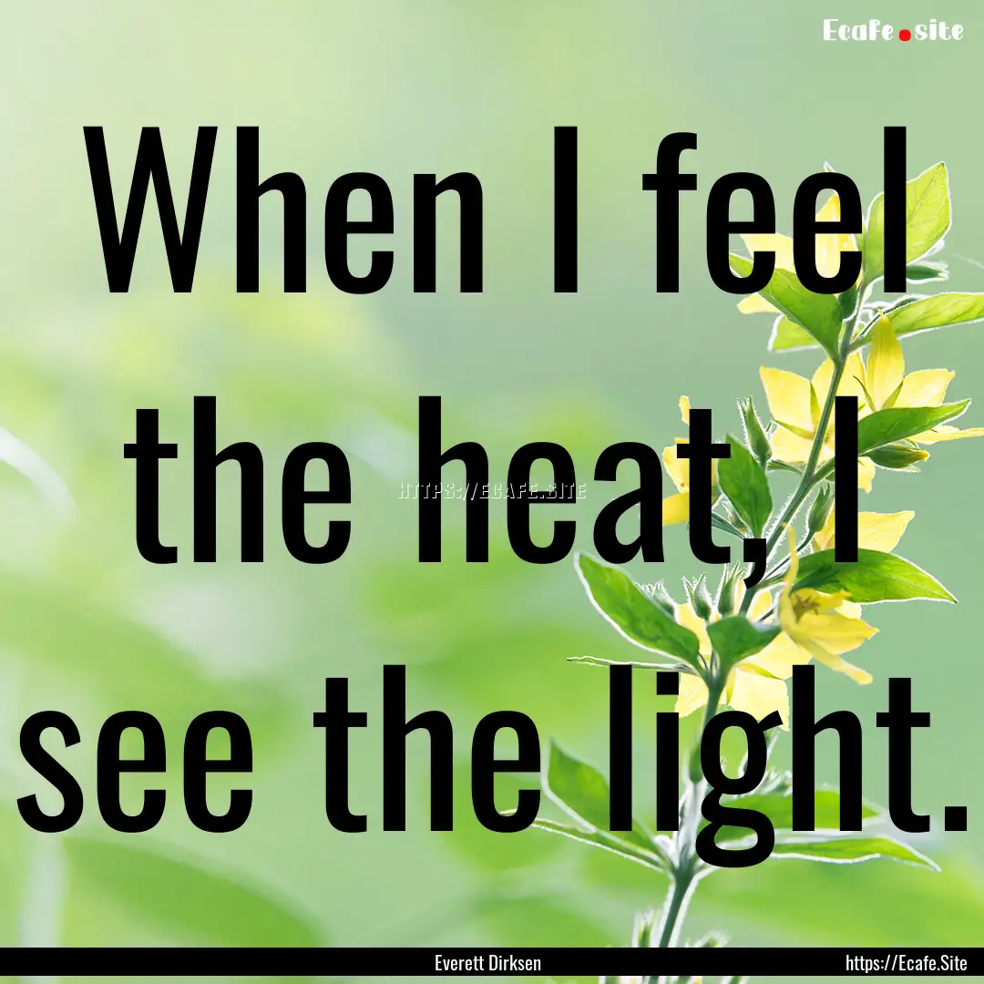 When I feel the heat, I see the light. : Quote by Everett Dirksen