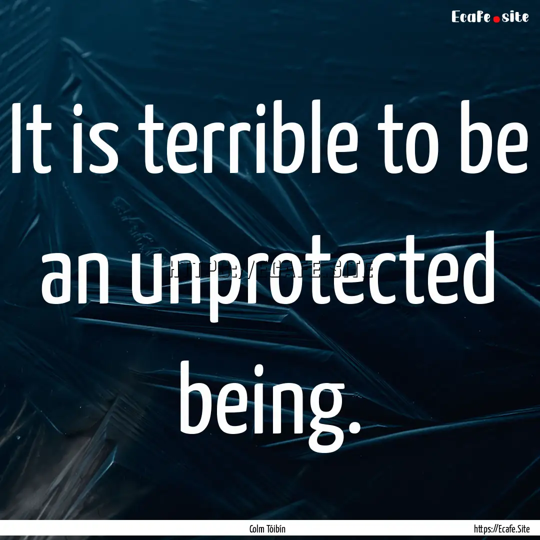 It is terrible to be an unprotected being..... : Quote by Colm Tóibín