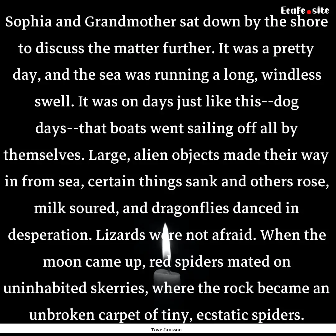 Sophia and Grandmother sat down by the shore.... : Quote by Tove Jansson