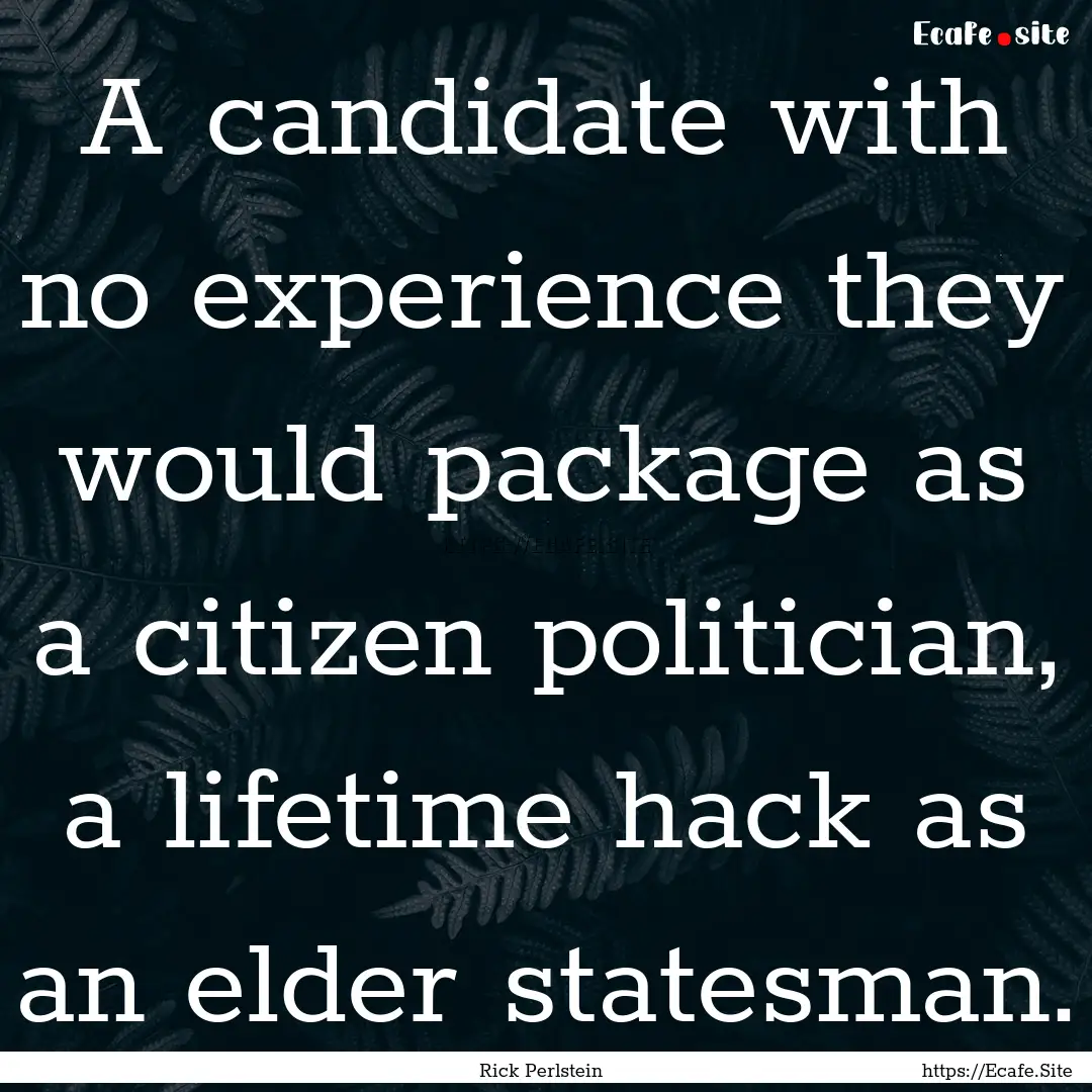 A candidate with no experience they would.... : Quote by Rick Perlstein