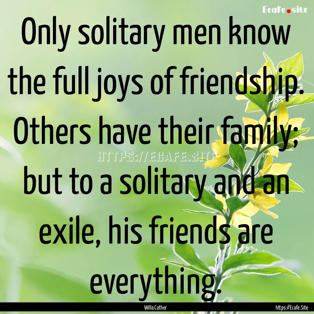 Only solitary men know the full joys of friendship..... : Quote by Willa Cather