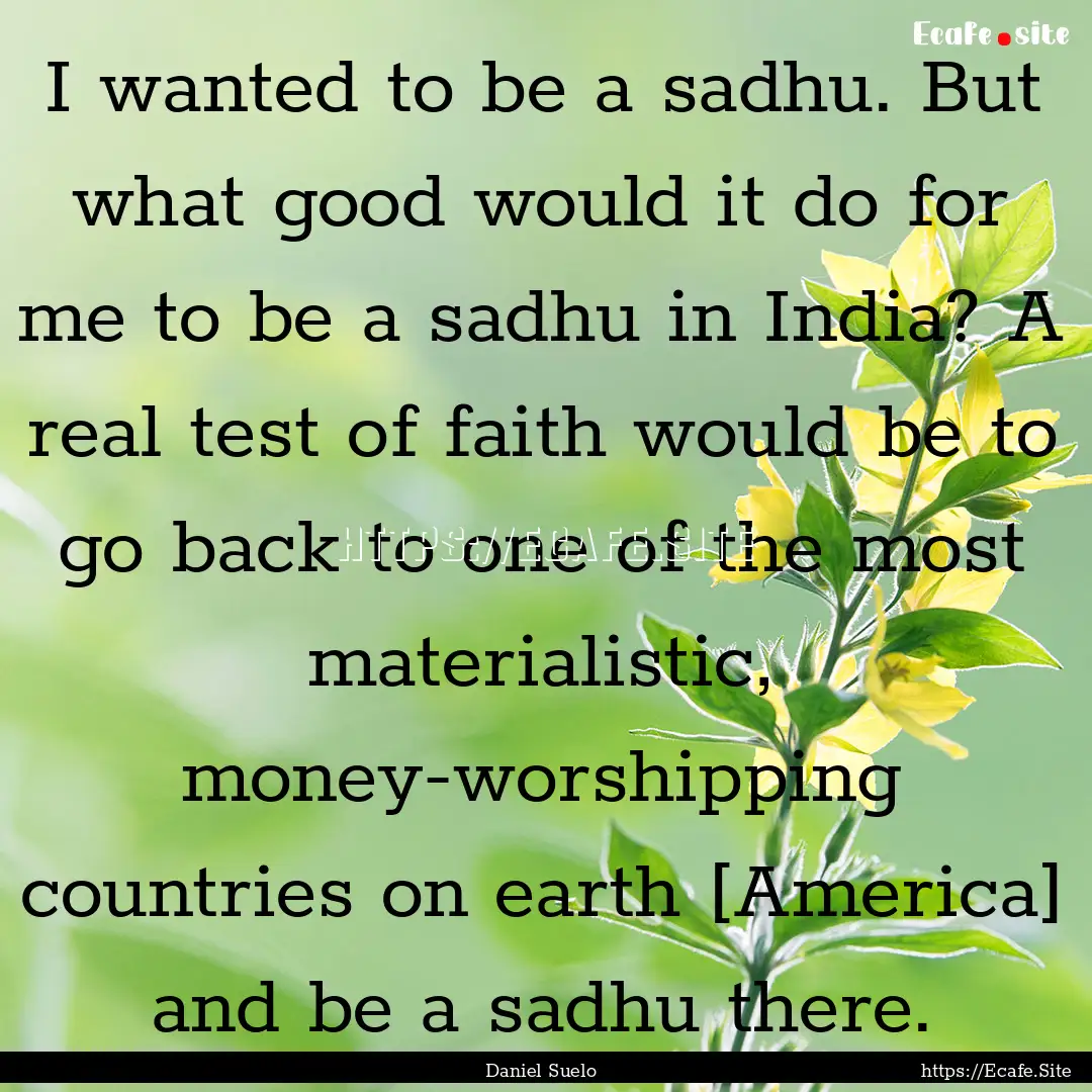 I wanted to be a sadhu. But what good would.... : Quote by Daniel Suelo