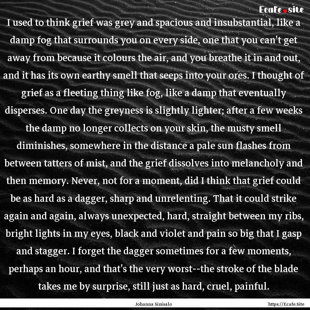 I used to think grief was grey and spacious.... : Quote by Johanna Sinisalo