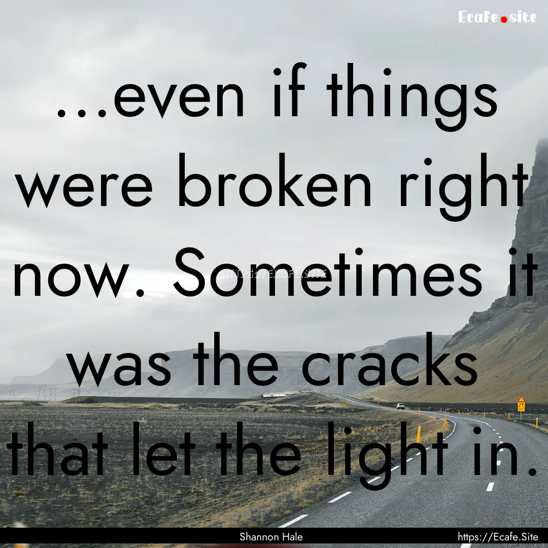 ...even if things were broken right now..... : Quote by Shannon Hale