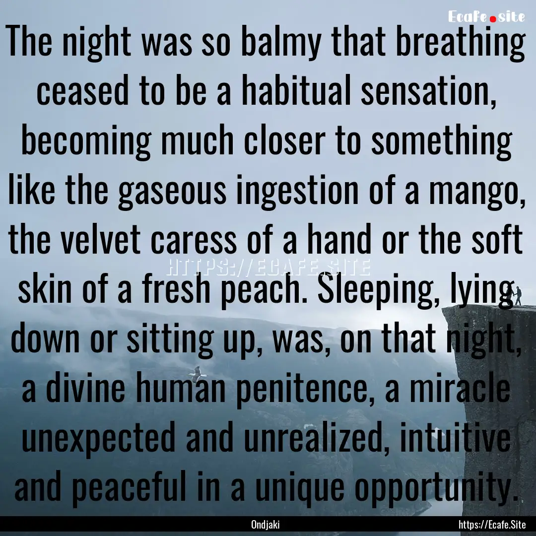 The night was so balmy that breathing ceased.... : Quote by Ondjaki