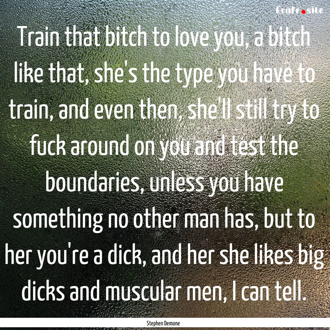 Train that bitch to love you, a bitch like.... : Quote by Stephen Demone