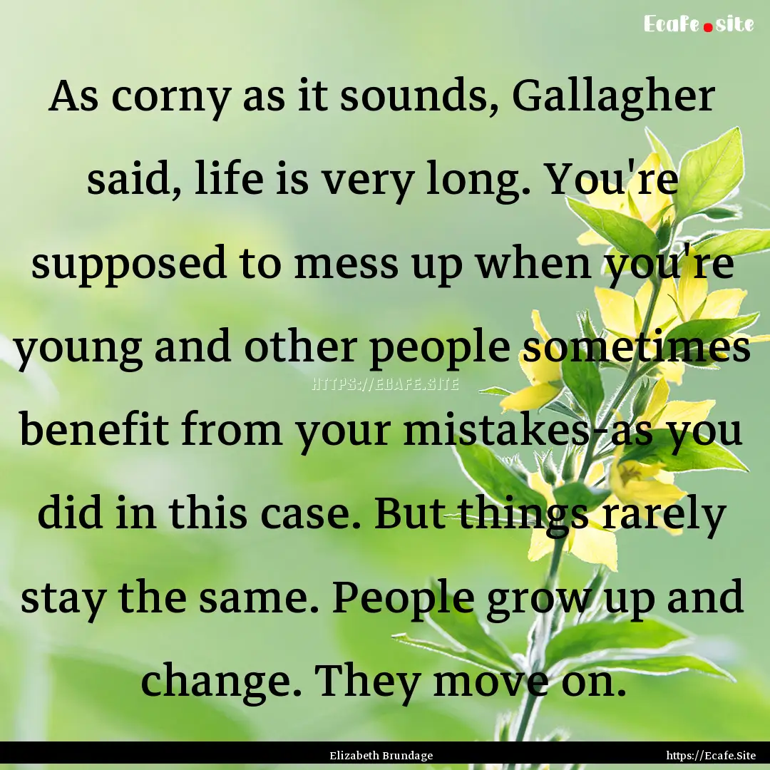 As corny as it sounds, Gallagher said, life.... : Quote by Elizabeth Brundage