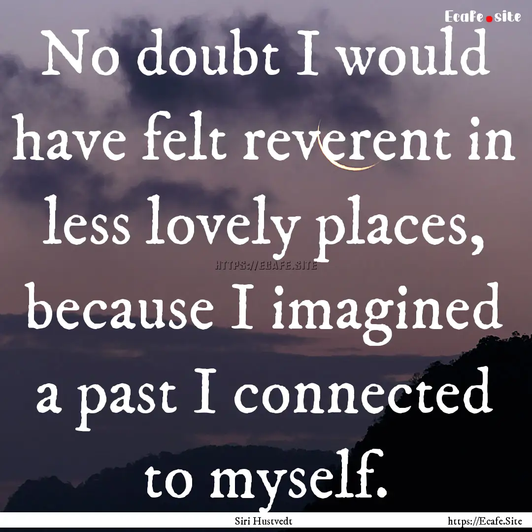 No doubt I would have felt reverent in less.... : Quote by Siri Hustvedt