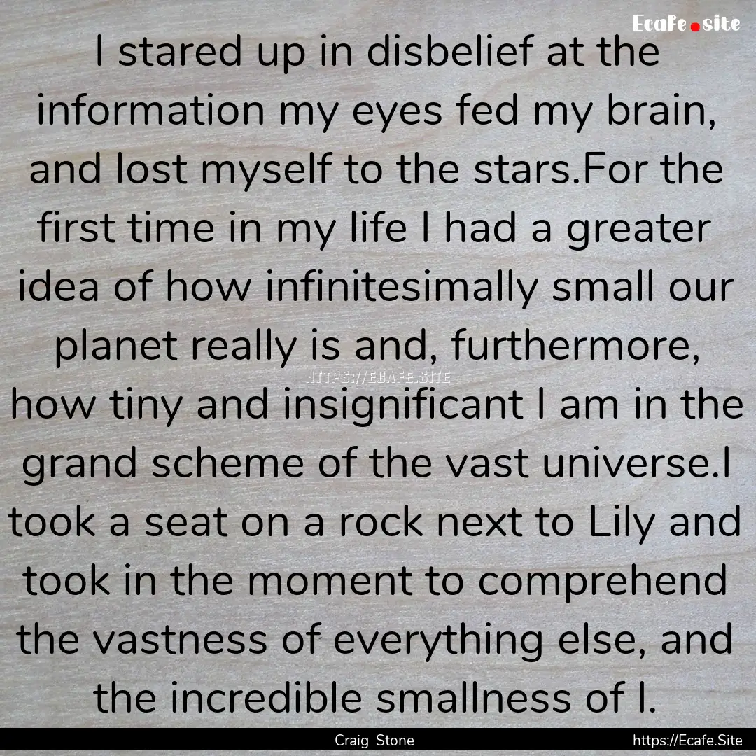 I stared up in disbelief at the information.... : Quote by Craig Stone