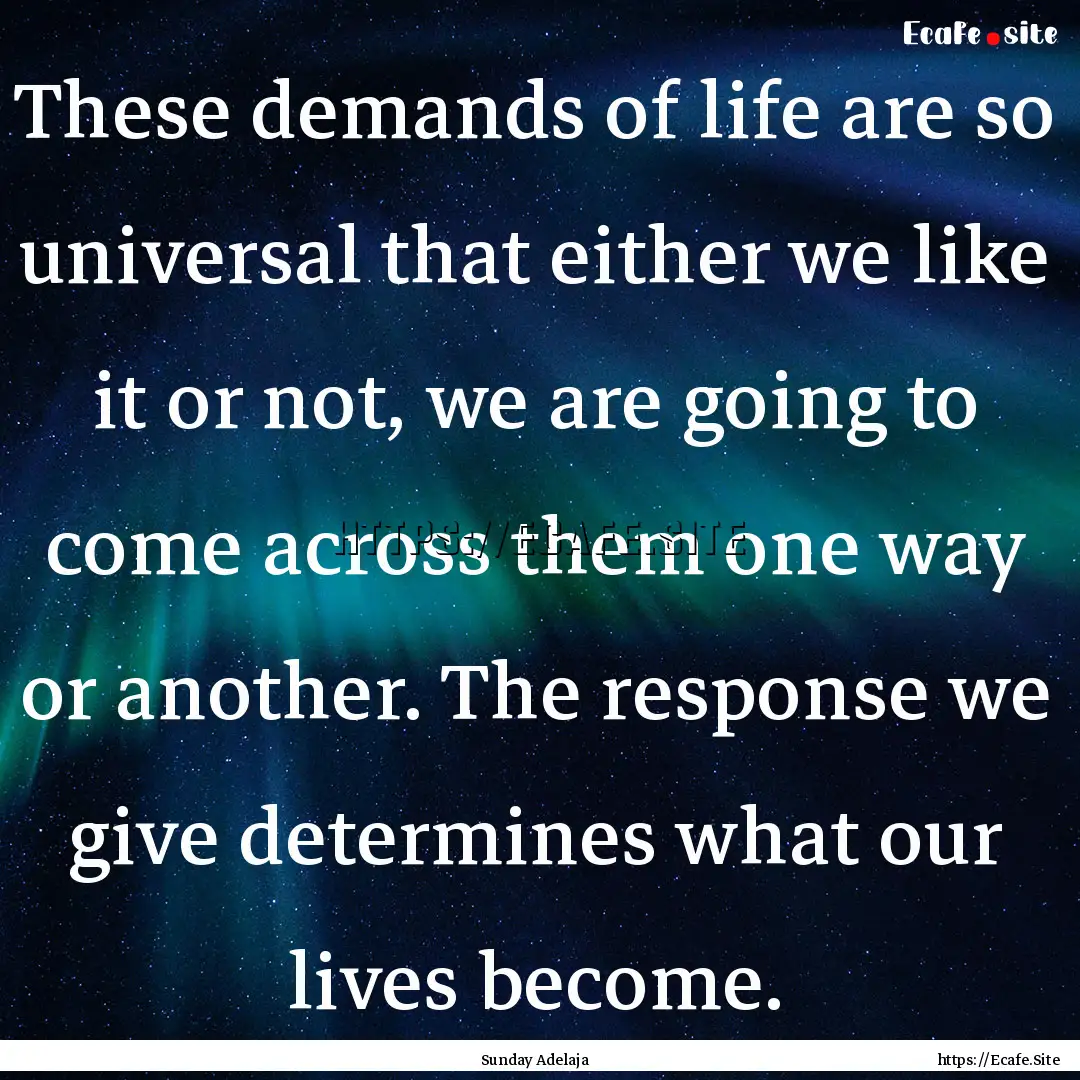 These demands of life are so universal that.... : Quote by Sunday Adelaja