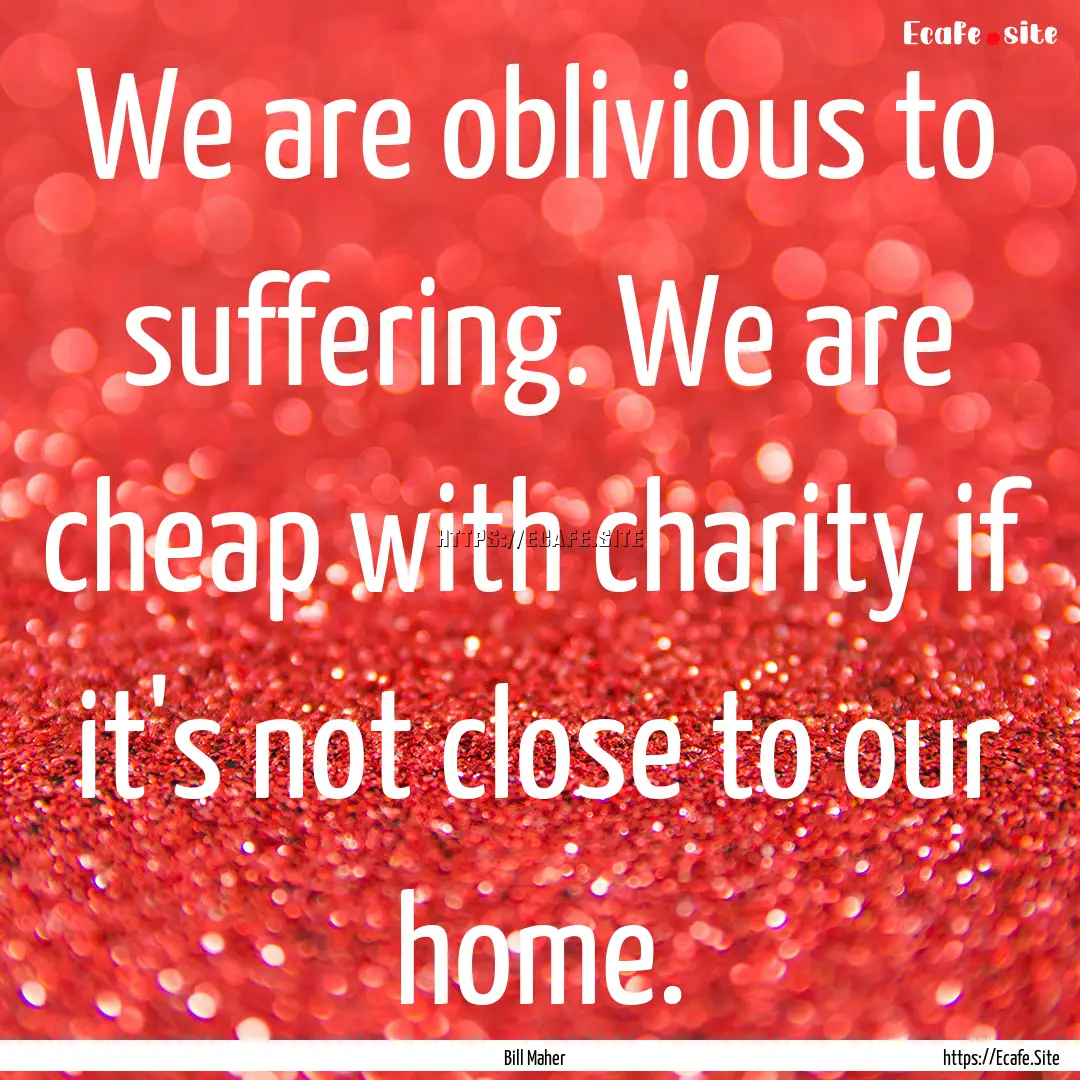 We are oblivious to suffering. We are cheap.... : Quote by Bill Maher