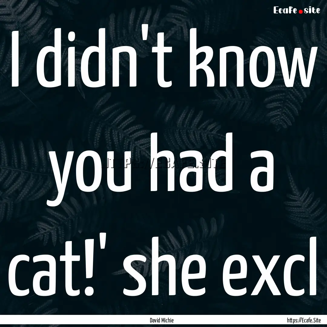 I didn't know you had a cat!' she excl : Quote by David Michie