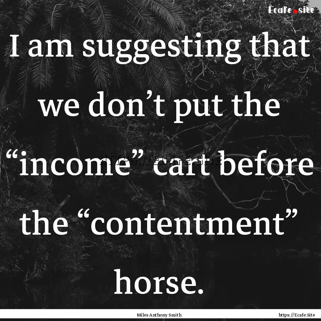 I am suggesting that we don’t put the “income”.... : Quote by Miles Anthony Smith