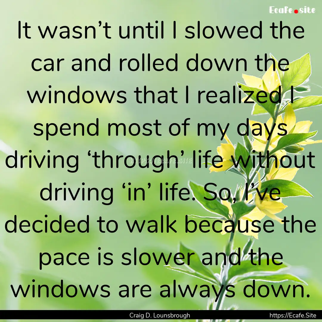 It wasn’t until I slowed the car and rolled.... : Quote by Craig D. Lounsbrough