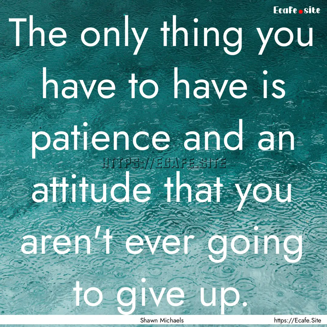 The only thing you have to have is patience.... : Quote by Shawn Michaels