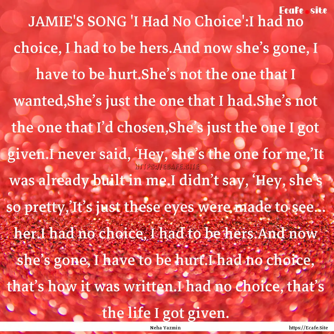 JAMIE'S SONG 'I Had No Choice':I had no choice,.... : Quote by Neha Yazmin