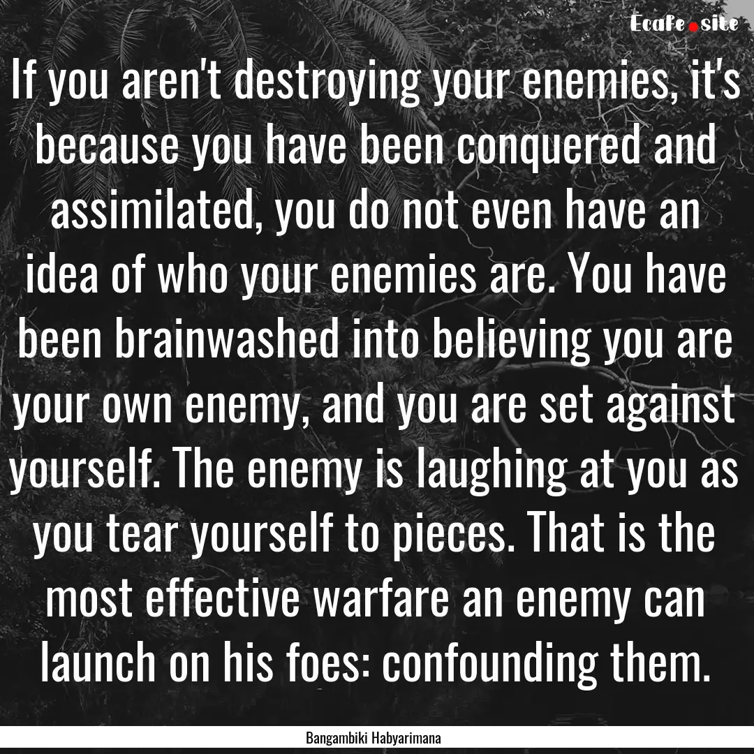 If you aren't destroying your enemies, it's.... : Quote by Bangambiki Habyarimana