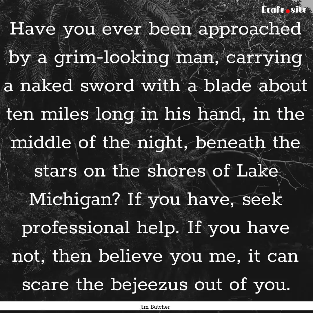 Have you ever been approached by a grim-looking.... : Quote by Jim Butcher