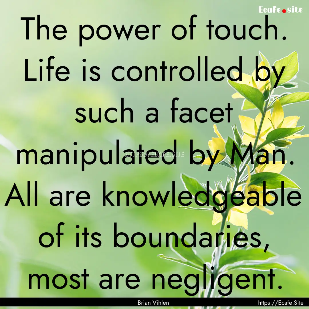 The power of touch. Life is controlled by.... : Quote by Brian Vihlen