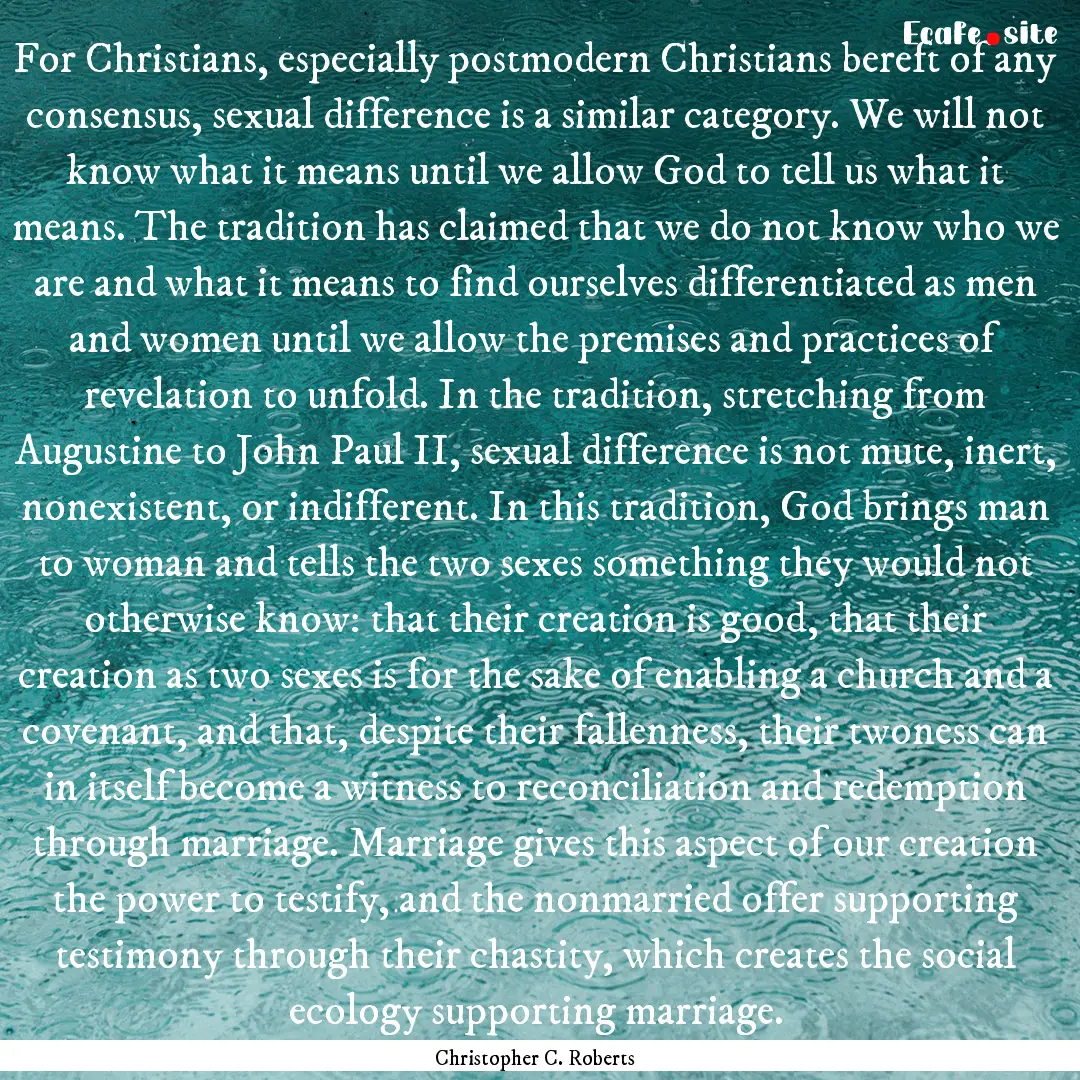 For Christians, especially postmodern Christians.... : Quote by Christopher C. Roberts