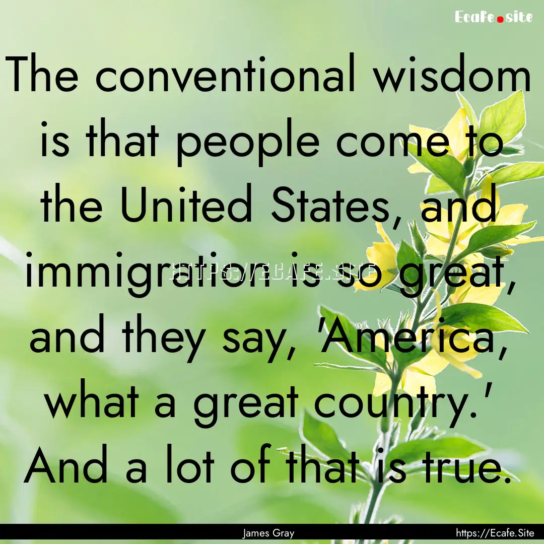 The conventional wisdom is that people come.... : Quote by James Gray