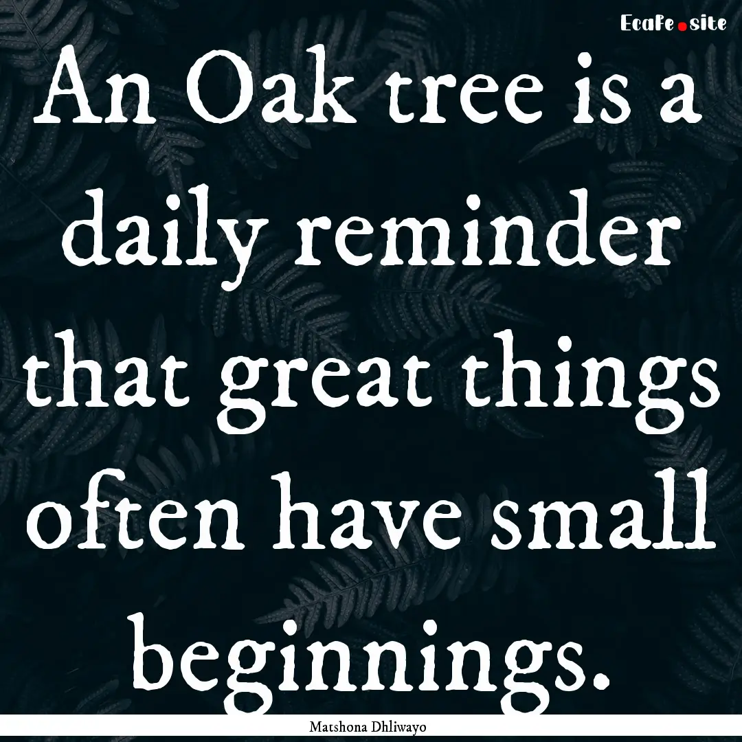 An Oak tree is a daily reminder that great.... : Quote by Matshona Dhliwayo