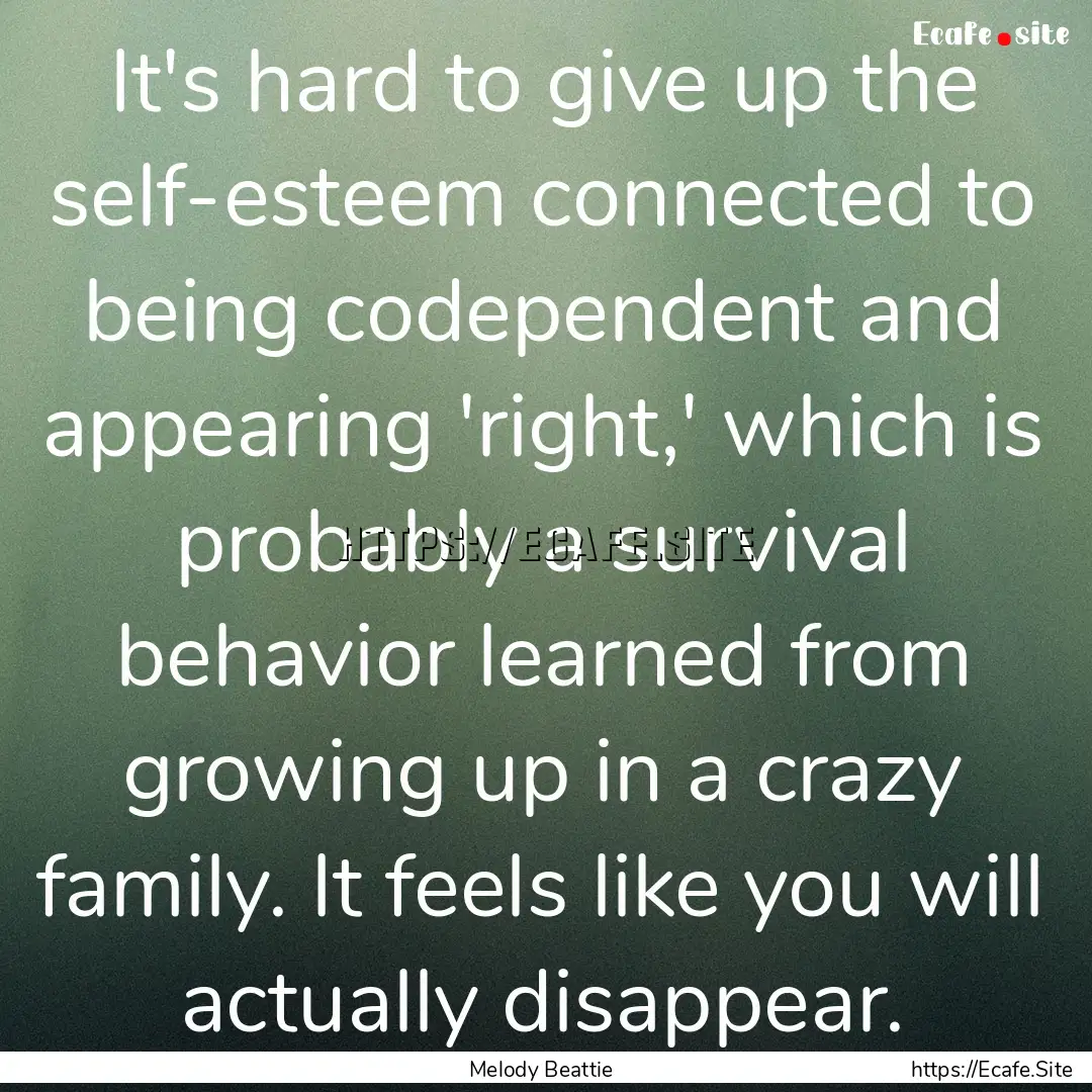 It's hard to give up the self-esteem connected.... : Quote by Melody Beattie