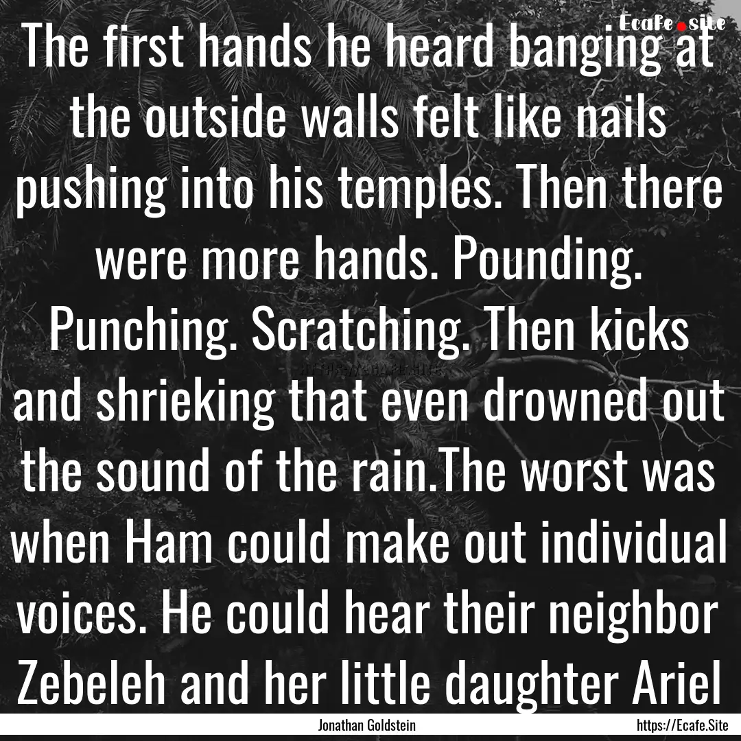 The first hands he heard banging at the outside.... : Quote by Jonathan Goldstein