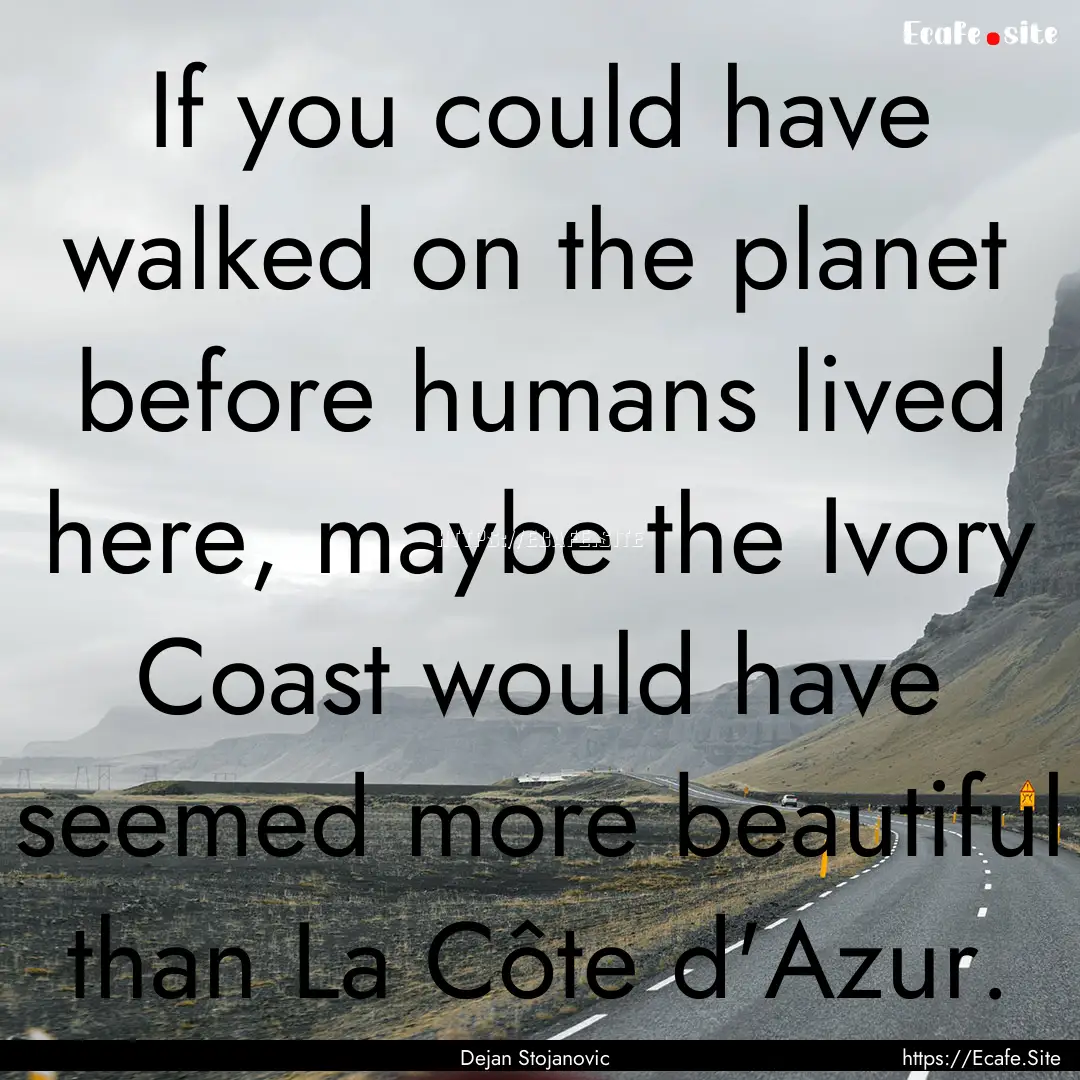 If you could have walked on the planet before.... : Quote by Dejan Stojanovic