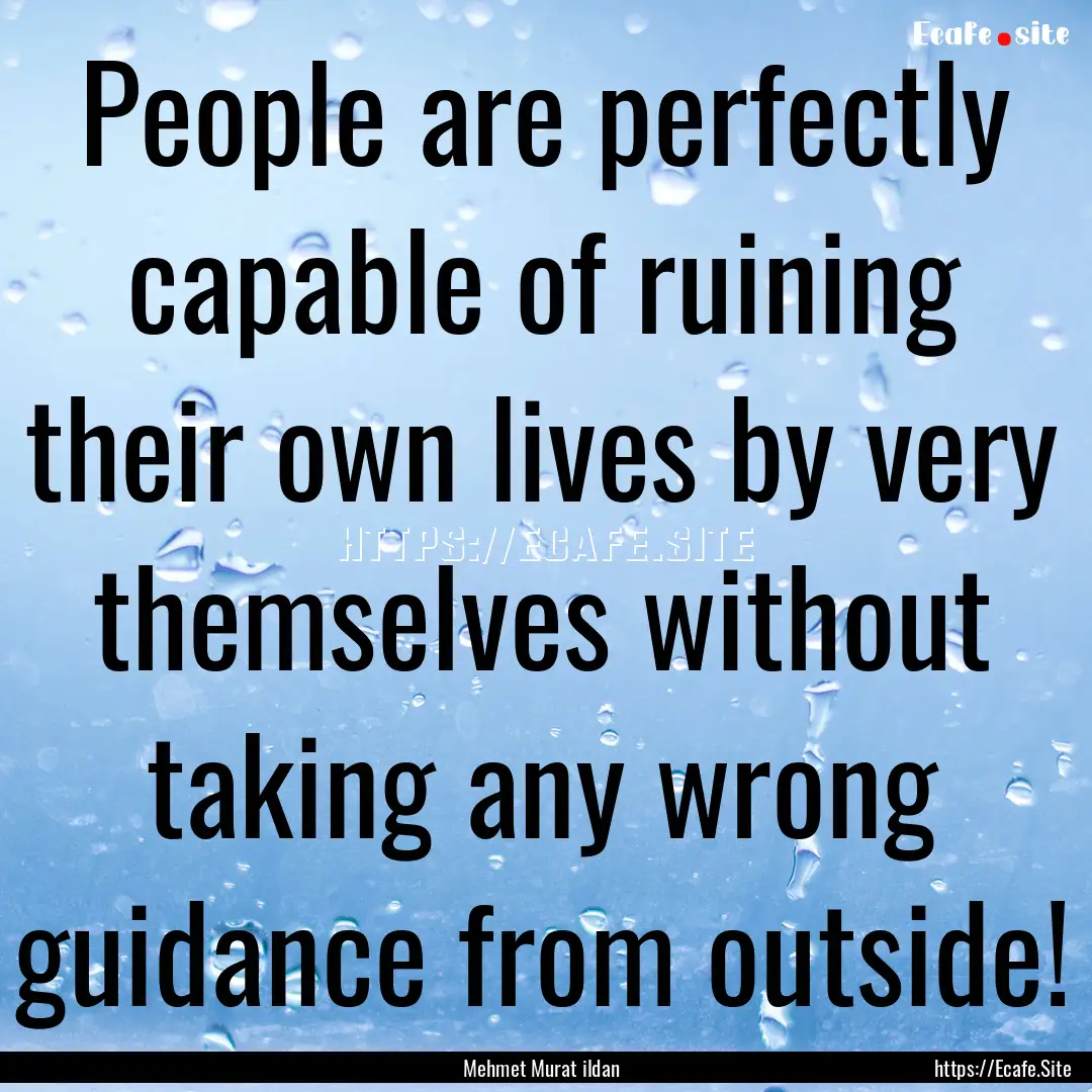 People are perfectly capable of ruining their.... : Quote by Mehmet Murat ildan