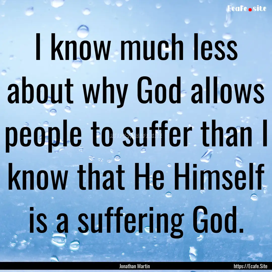 I know much less about why God allows people.... : Quote by Jonathan Martin