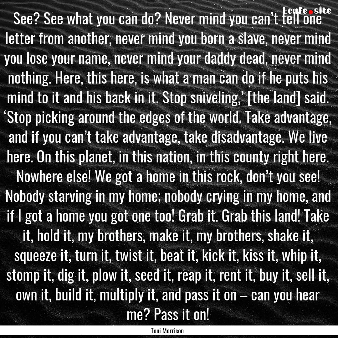 See? See what you can do? Never mind you.... : Quote by Toni Morrison