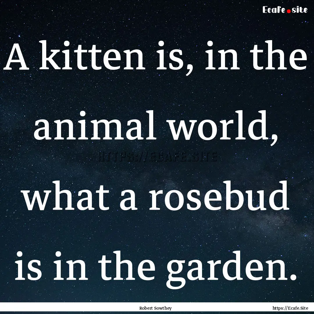 A kitten is, in the animal world, what a.... : Quote by Robert Sowthey