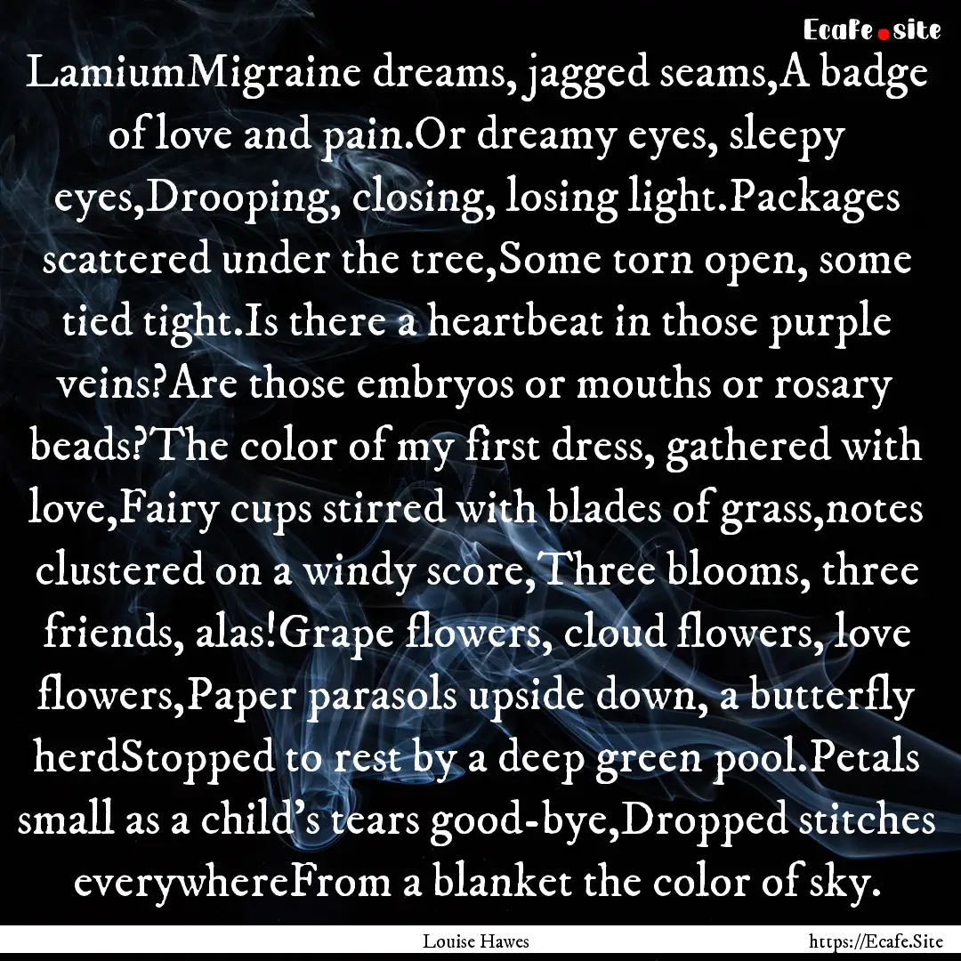 LamiumMigraine dreams, jagged seams,A badge.... : Quote by Louise Hawes