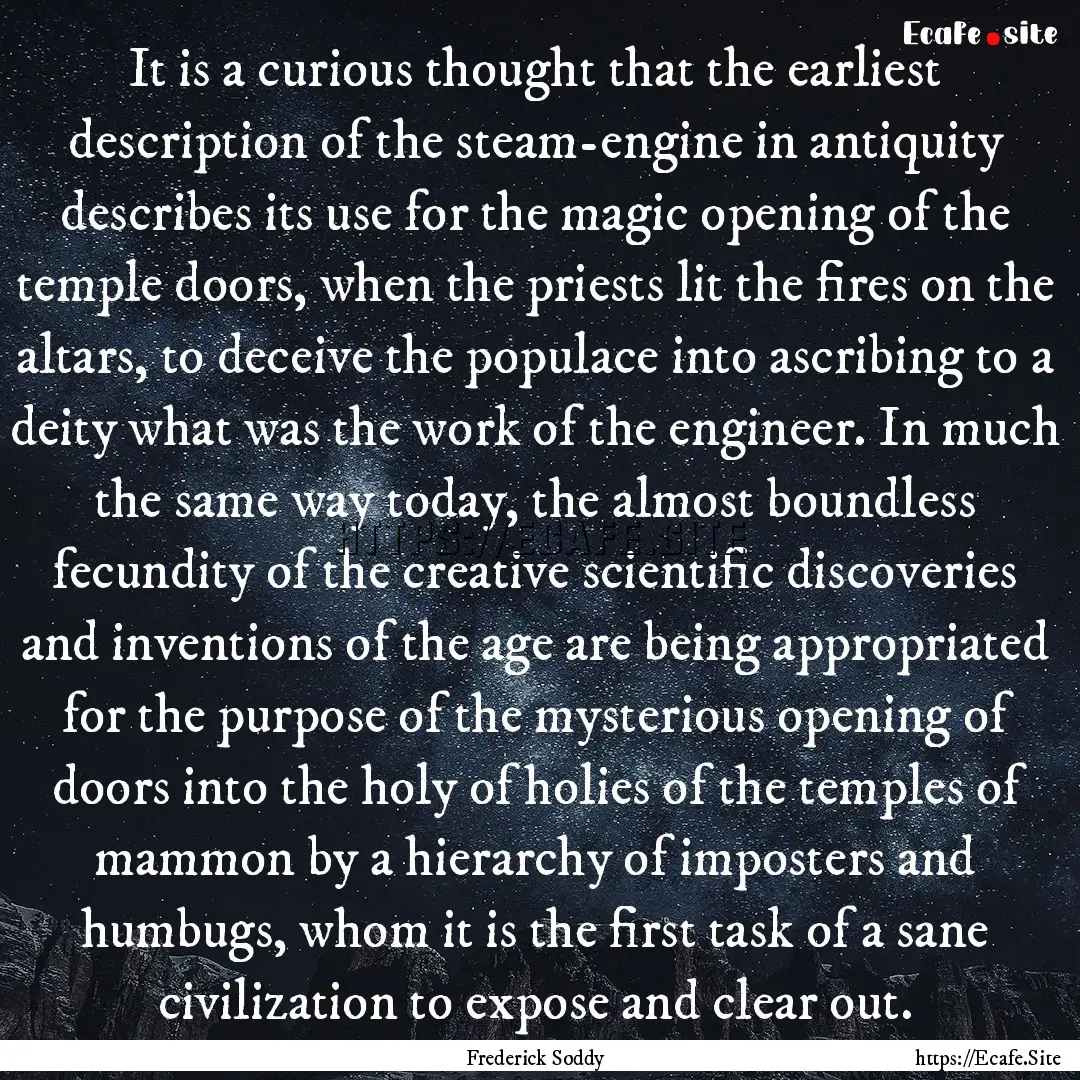 It is a curious thought that the earliest.... : Quote by Frederick Soddy