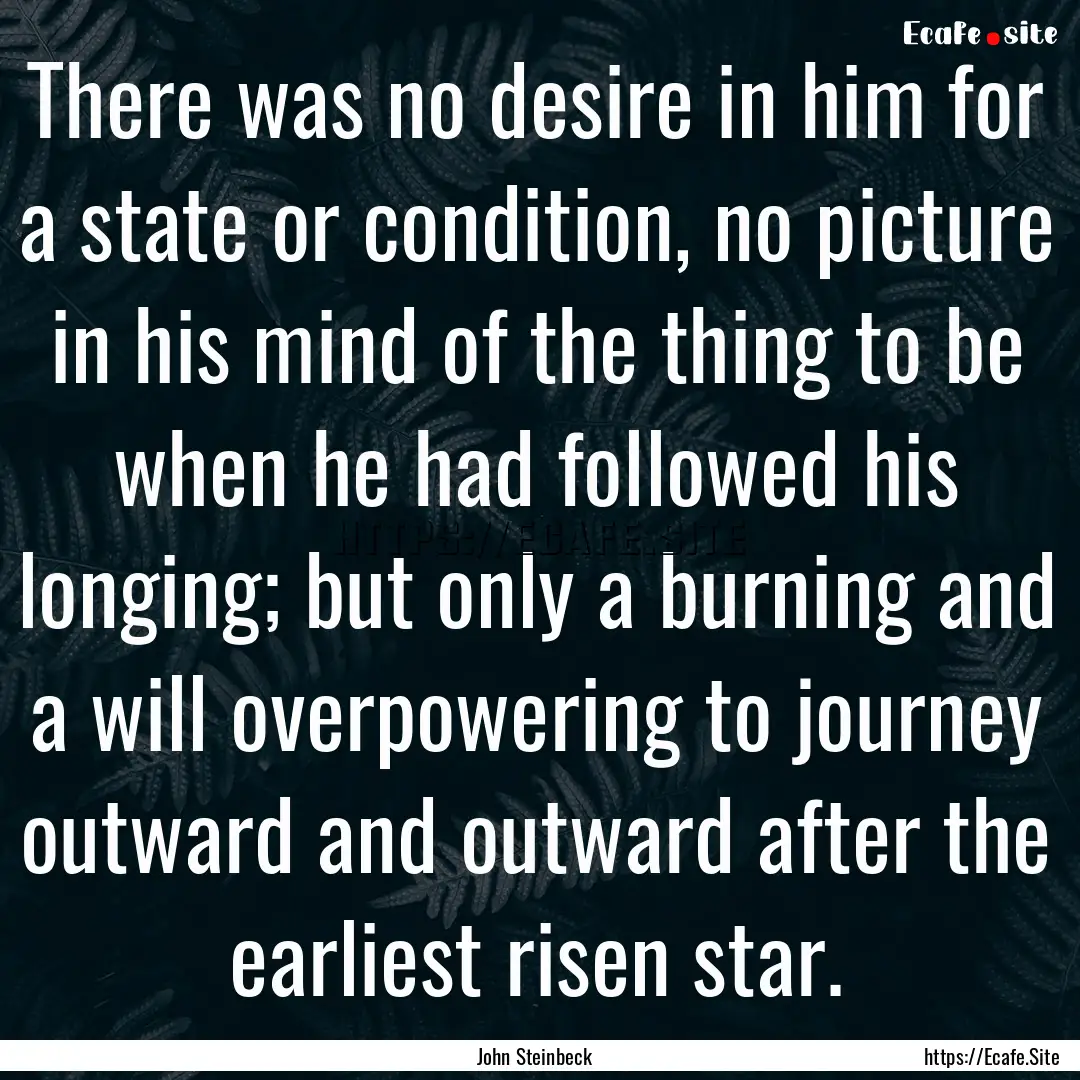 There was no desire in him for a state or.... : Quote by John Steinbeck