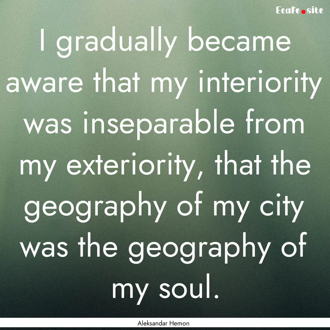 I gradually became aware that my interiority.... : Quote by Aleksandar Hemon