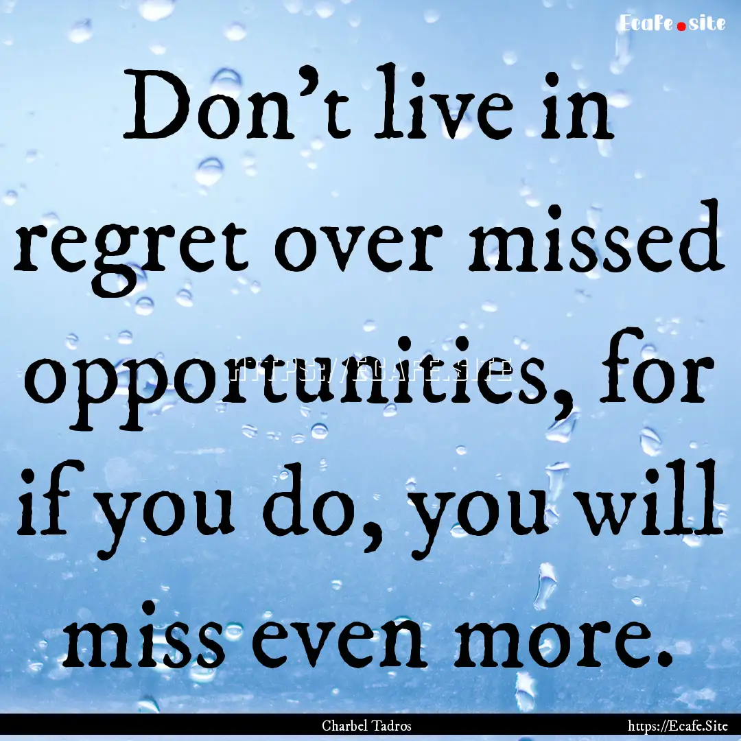 Don’t live in regret over missed opportunities,.... : Quote by Charbel Tadros