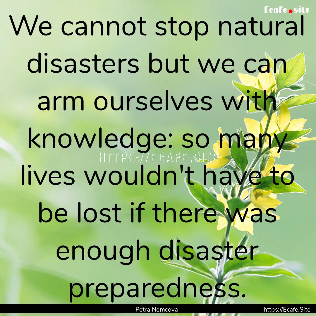 We cannot stop natural disasters but we can.... : Quote by Petra Nemcova