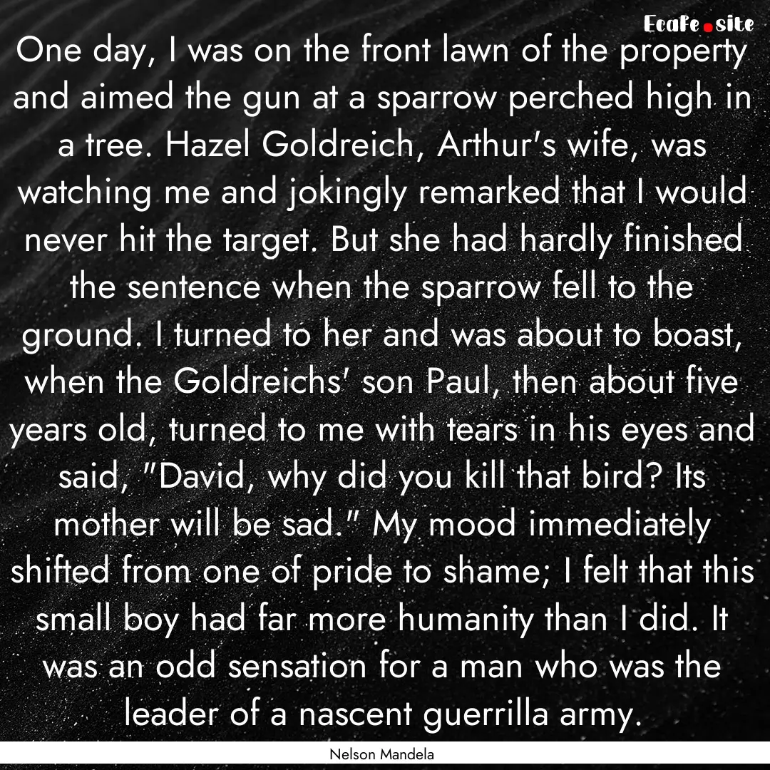 One day, I was on the front lawn of the property.... : Quote by Nelson Mandela