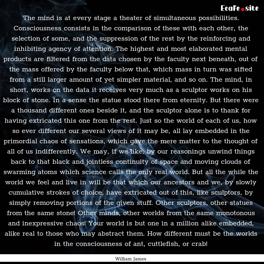 The mind is at every stage a theater of simultaneous.... : Quote by William James