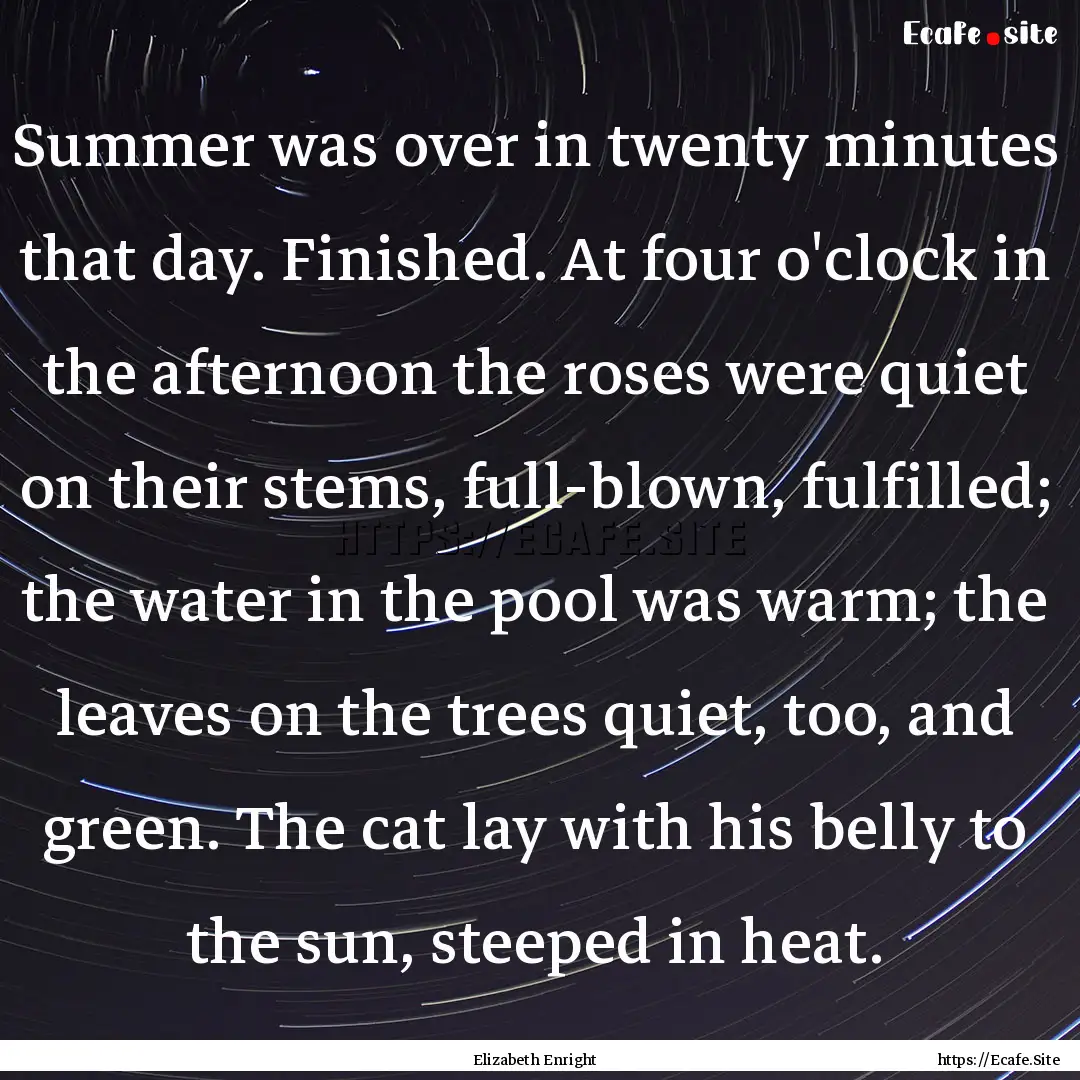 Summer was over in twenty minutes that day..... : Quote by Elizabeth Enright