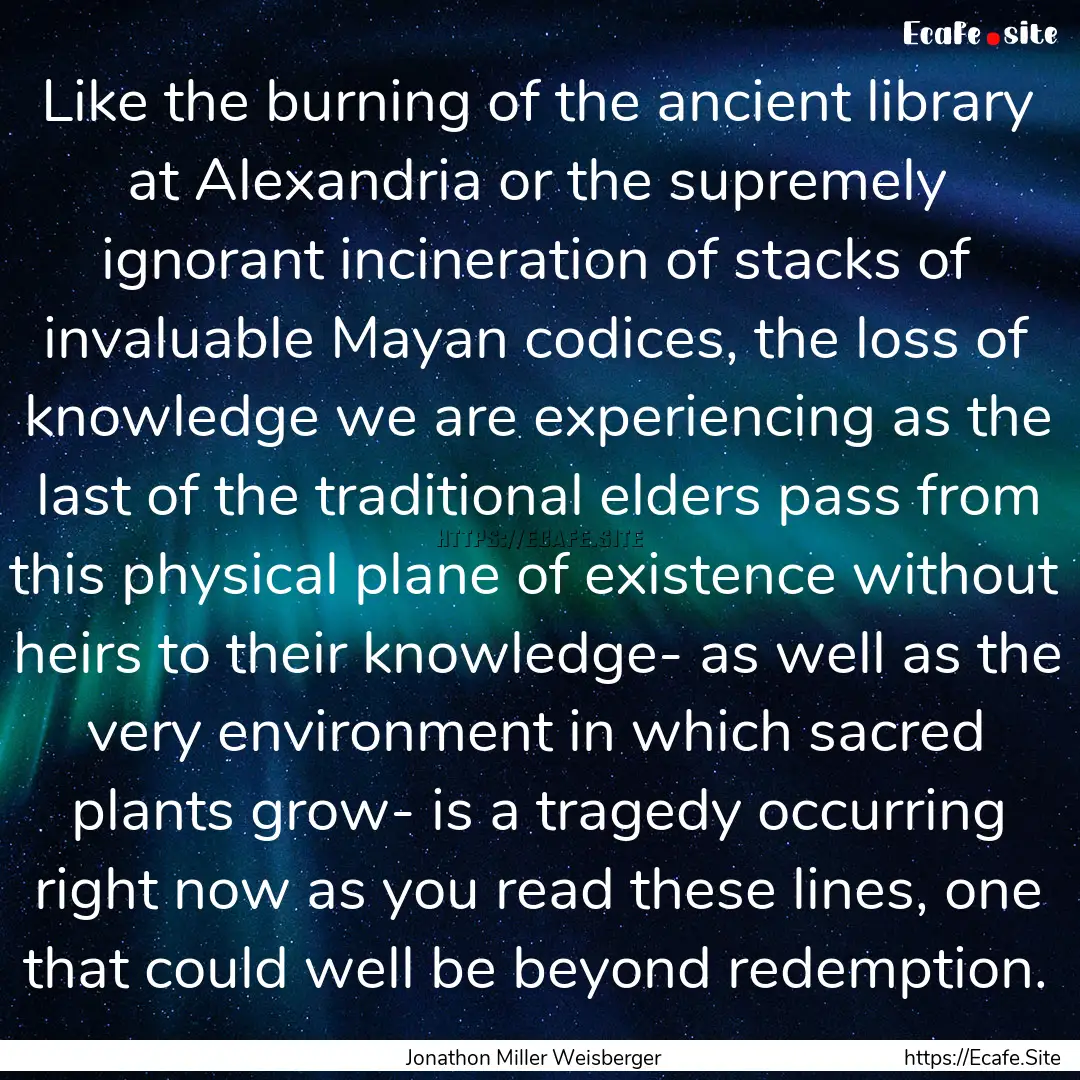 Like the burning of the ancient library at.... : Quote by Jonathon Miller Weisberger