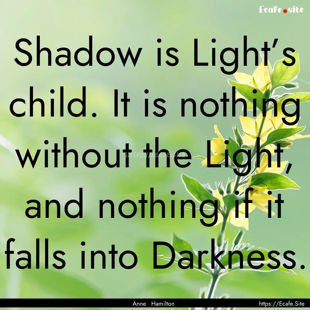 Shadow is Light’s child. It is nothing.... : Quote by Anne Hamilton